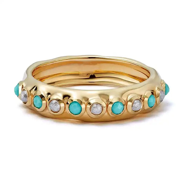 18k yellow gold vermeil pearl beads turquoise ring 925 sterling silver band