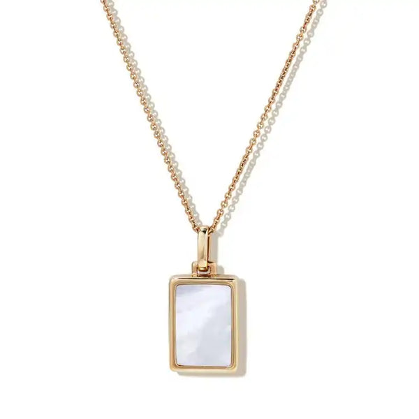 silver 18k gold plated initial rectangle locket mother of pearl enamel pendant necklace