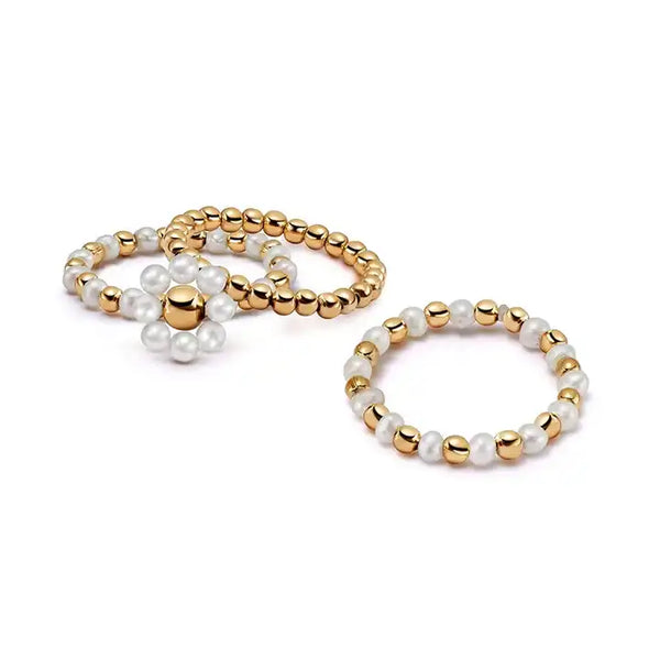 recycled sterling silver pearl beaded stackable plated 18K gold ring sets