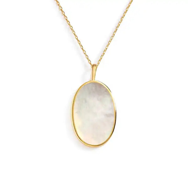 18k gold plated silver 925 mother of pearl oval pendant necklace