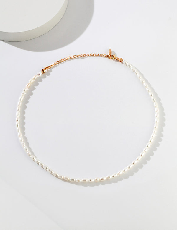 Sterling silver natural rice pearl necklace